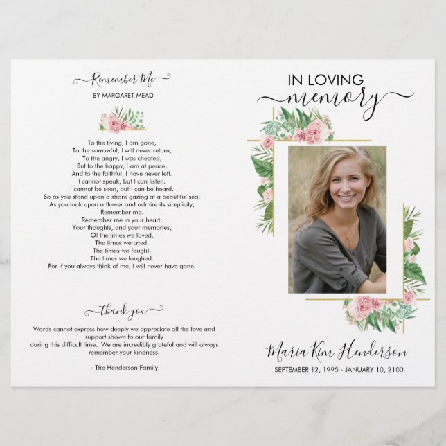 Elegante Rosa Foto do Funeral (Frente)