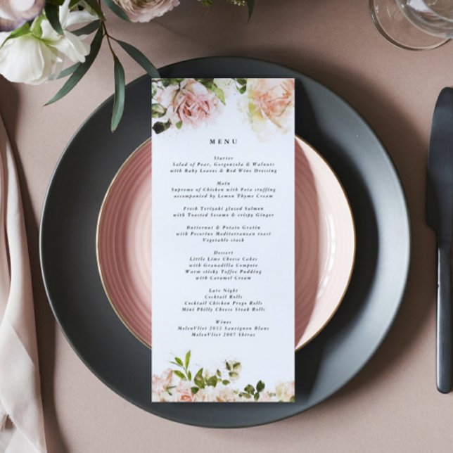 Elegante Rosa Romance Menu de Casamento (Criador carregado)