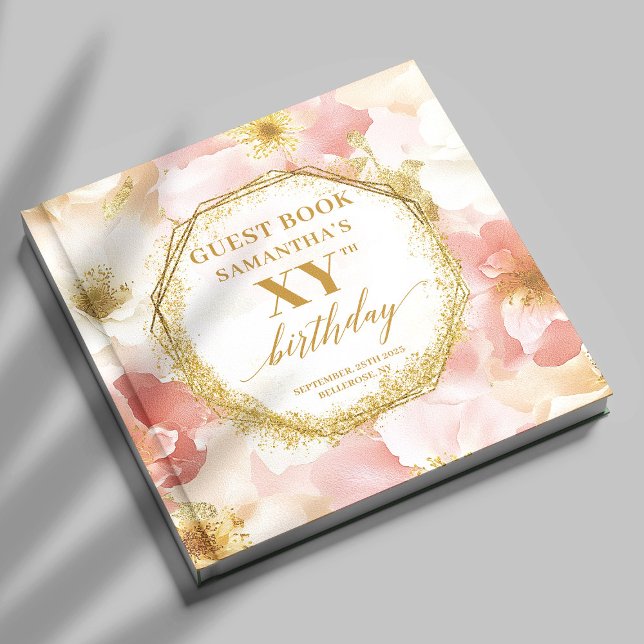 Elegante Rosa Rosa Ivory Dourado Livro de Convidad (Elegant Dusty Pink Ivory Gold Birthday Guest Book)