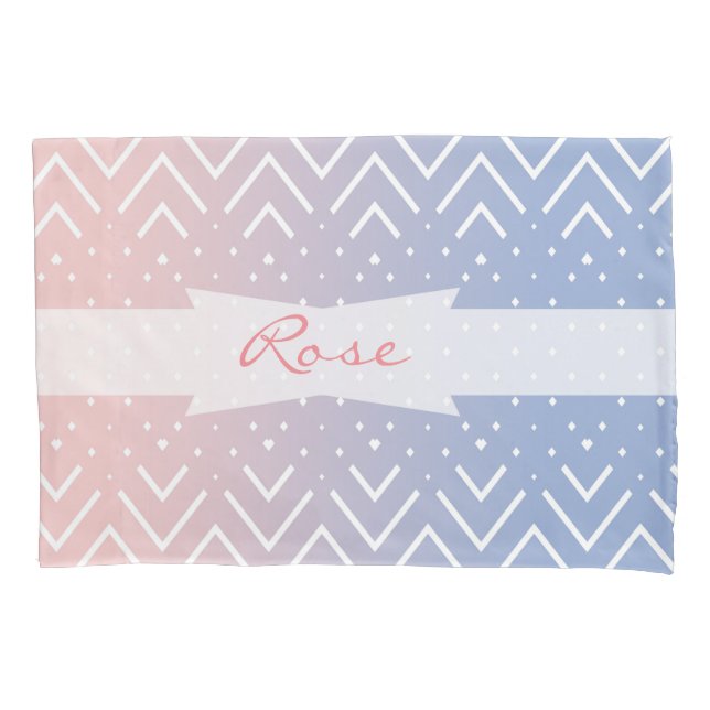 Elegante rosa rosa quartzo azul pastel Chevron Nom (Frente)