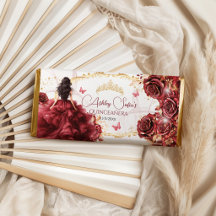 Elegante Rosa Vermelha Borgonha Quinceañera Dourad