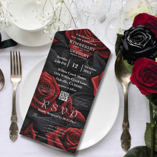 Elegante Rosa vermelho-escuro no código QR preto