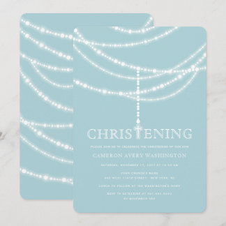 Elegante Rosary Cross Sparkles Christening Convite