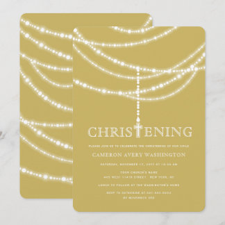 Elegante Rosary Cross Sparkles Christening Convite