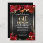 Elegante Rosas 60º Convite de Aniversário<br><div class="desc">Elegante Faux gold confetti destaca na borda superior e inferior. Rosas vermelhas profundas brilhantes com sotaques florais dourados. Todo o texto é ajustável e fácil de mudar para as necessidades do seu próprio partido. design de modelo de aniversário elegante excelente. Elegante tipografia moderna da na moda</div>