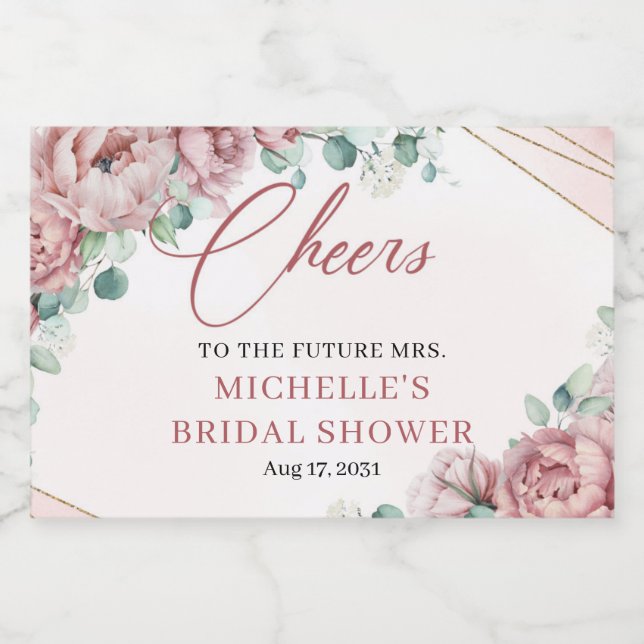 Elegante rosas florais eucalipto - estrutura doura (Rótulo Único)