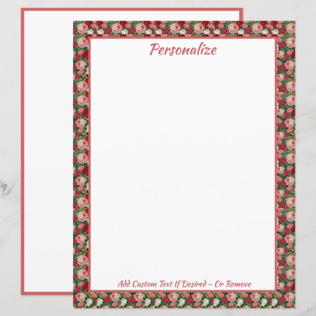 Elegante Rosas Vermelhas Cor-de-Rosa Vitorianas Vi (Frente/Verso)