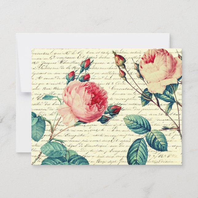 Elegante Rosas Vintage em Script Francês Manuscrit (Frente)