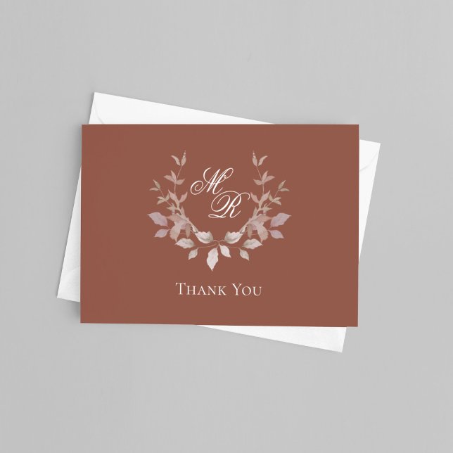 Elegante Roteiro de Agradecimento de Casamento com (Elegant monogram wedding thank you card with minimalist script and classic design)