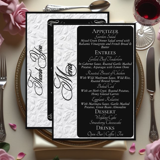 Elegante Roteiro Prata em Menu Preto & Obrigado (Criador carregado)