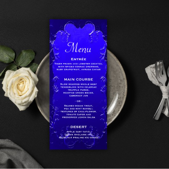 Elegante Royal Blue Recepção de casamento Menu (Criador carregado)