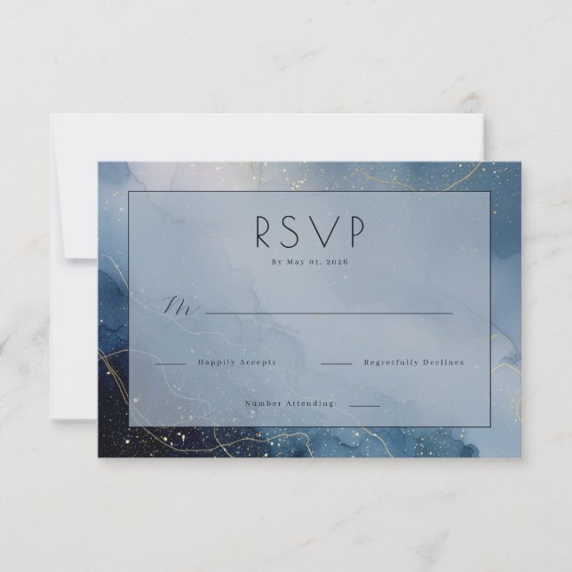 Elegante RSVP Aquarela Azul (Frente)