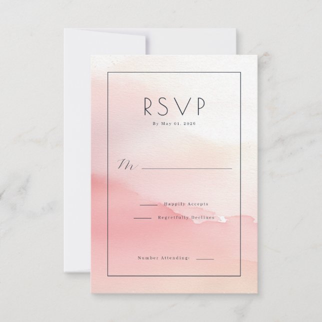 Elegante RSVP Aquarela Rosa (Frente)