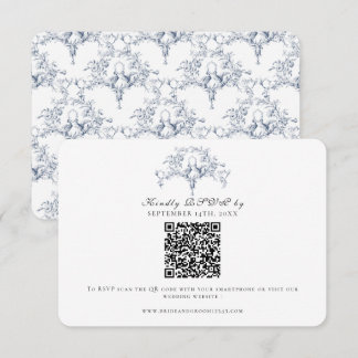 Elegante RSVP Azul Marinho e Branco Toile de Jouy