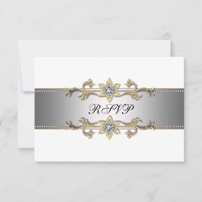 Elegante RSVP Branco e Dourado (Frente)