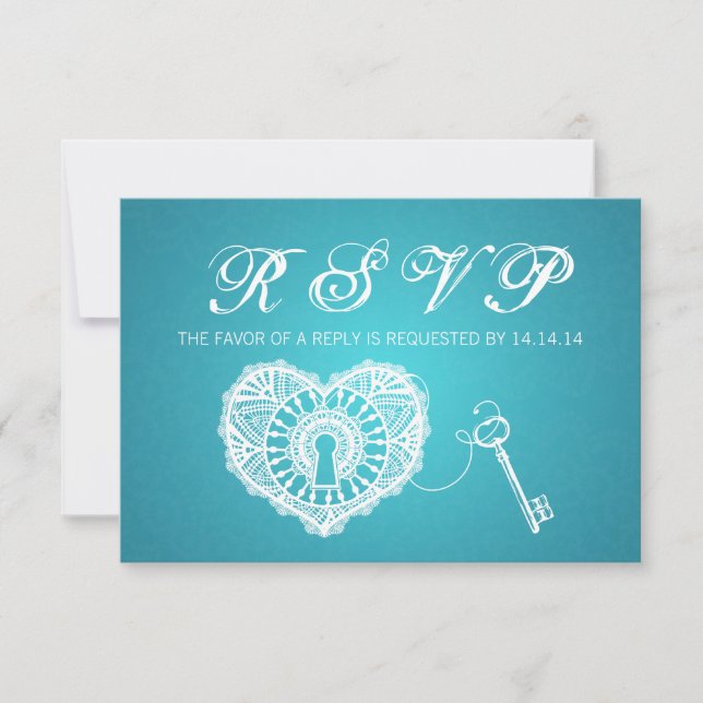 Elegante RSVP Chave Para Minha Turquesa Cardíaca (Frente)