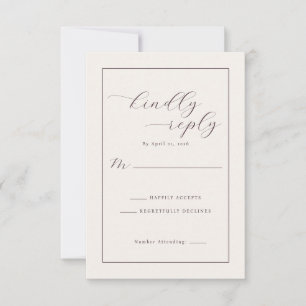 Elegante RSVP de Caligrafia Bege