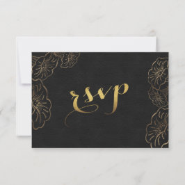 Elegante RSVP de casamento com folha de ouro e flo
