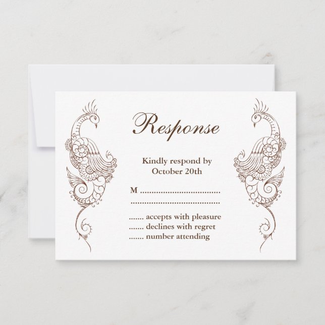 Elegante RSVP de Casamento com Mehndi Pavão (Frente)