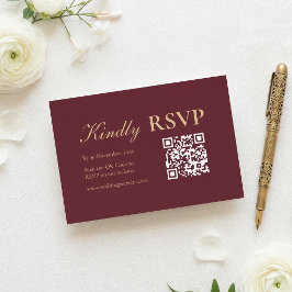 Elegante RSVP de Casamento em Burgundy Dourado com