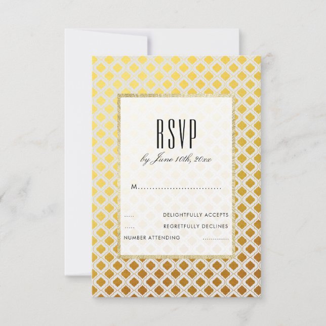 Elegante RSVP de casamento em dourado e branco (Frente)