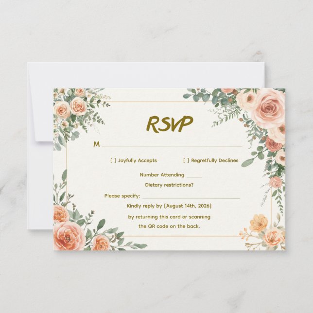 Elegante RSVP de Casamento Floral com Código QR (Frente)