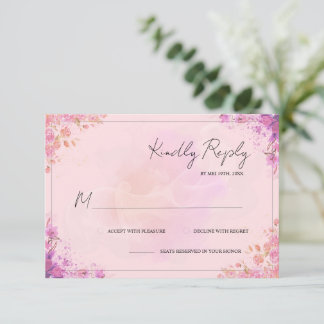 Elegante RSVP de Casamento Floral em Aquarela Rosa
