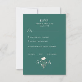 Elegante RSVP de casamento floral em verde esmeral