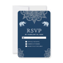 Elegante RSVP de casamento indiano com henna azul 