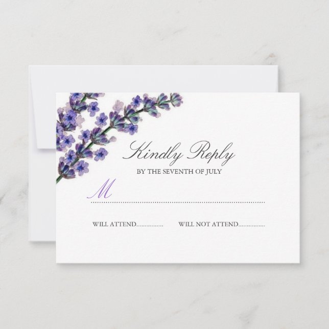Elegante RSVP de Casamento Roxo Lavanda (Frente)