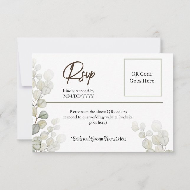 Elegante RSVP de Eucalyptus de Cores Únicas (Frente)