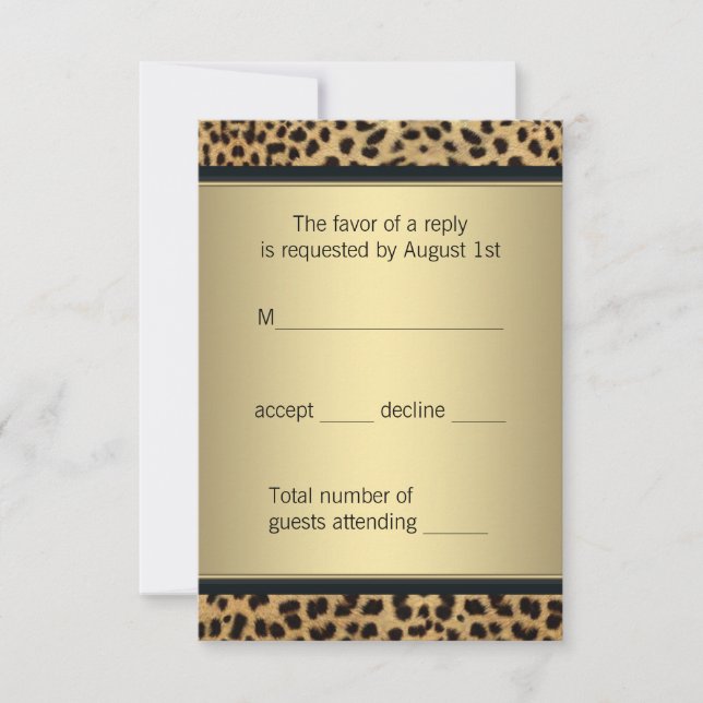 Elegante RSVP de leopardo preto e dourado (Frente)