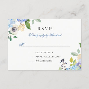 Elegante RSVP de Quinceanera Floral Azul