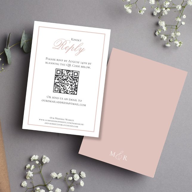 Elegante RSVP de Script de Caligrafia Rosa Blush (Blush pink wedding rsvp card with stylish calligraphy script.)