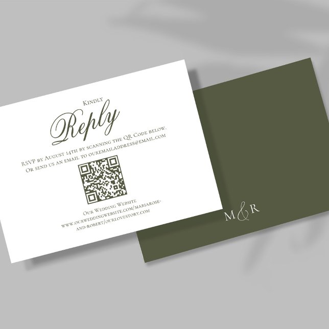 Elegante RSVP de Script de Caligrafia Verde (Elegant Dark green olive wedding RSVP card. )