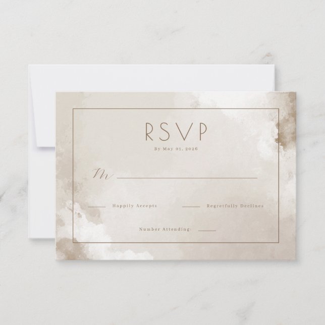 Elegante RSVP em Beige com Aquarela (Frente)
