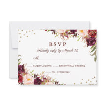 Elegante RSVP Floral Burgundy Dourado