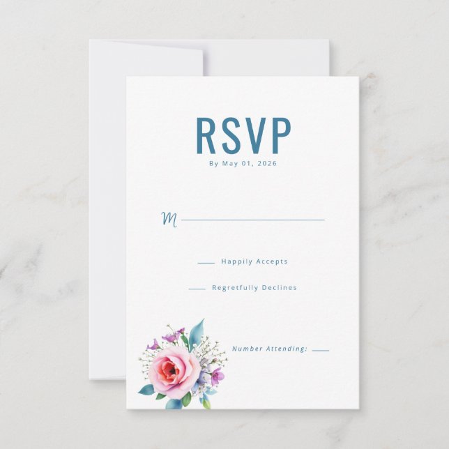 Elegante RSVP Floral Turquesa (Frente)