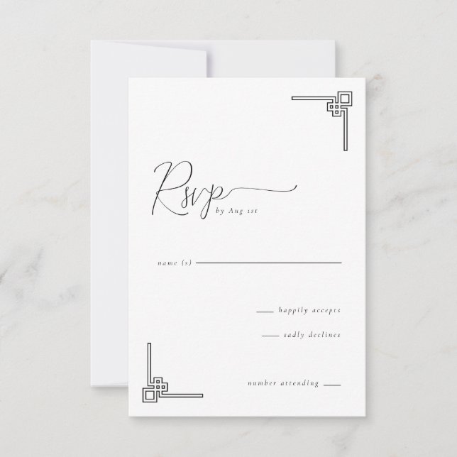 Elegante RSVP Geométrico Preto (Frente)