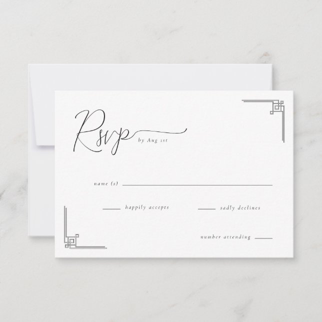 Elegante RSVP Geométrico Preto (Frente)