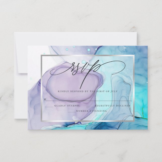 Elegante RSVP Marbled Ink Vibrant Aqua Violet (Frente)