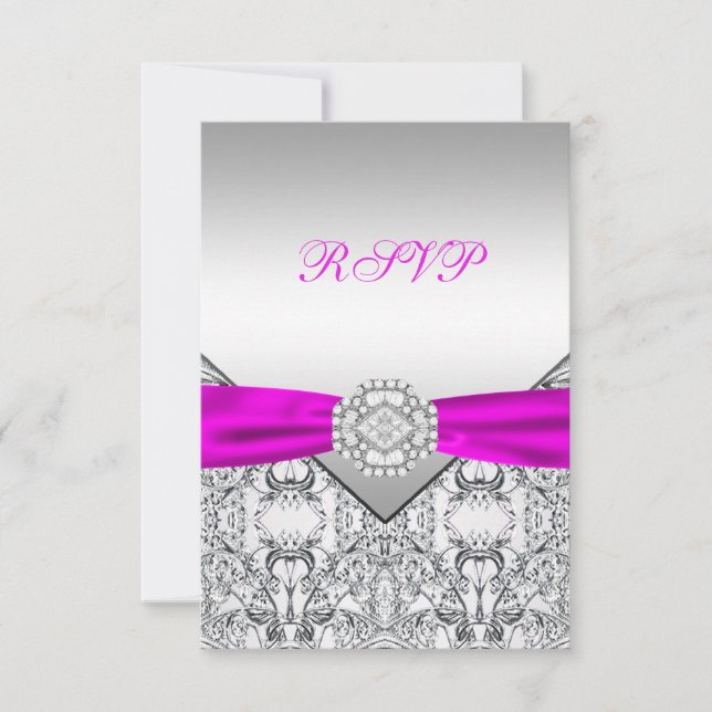 Elegante RSVP Prata e Fuchsia (Frente)