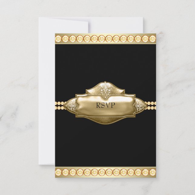 Elegante RSVP Preto e Dourado (Frente)