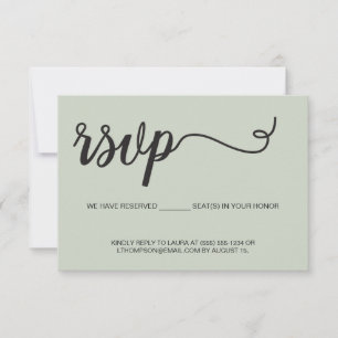 Elegante RSVP reserva assentos Sage Green casament