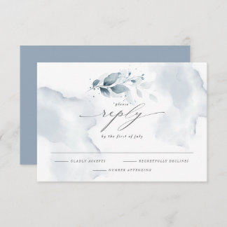 Elegante RSVP Watercolor Foliage Dusty Blue