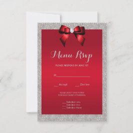 Elegante Ruby Red, RSVP de Menu de Casamento Glitt