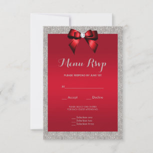 Elegante Ruby Red, RSVP de Menu de Casamento Glitt