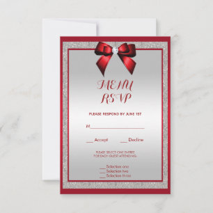 Elegante Ruby Red & Silver Glitter Menu Casamento