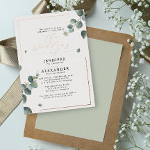 Elegante Rustic Eucalyptus Script Wedding Rosa