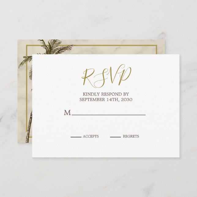 Elegante Rustic Palm Tree Chic Wedding RSVP (Frente/Verso)
